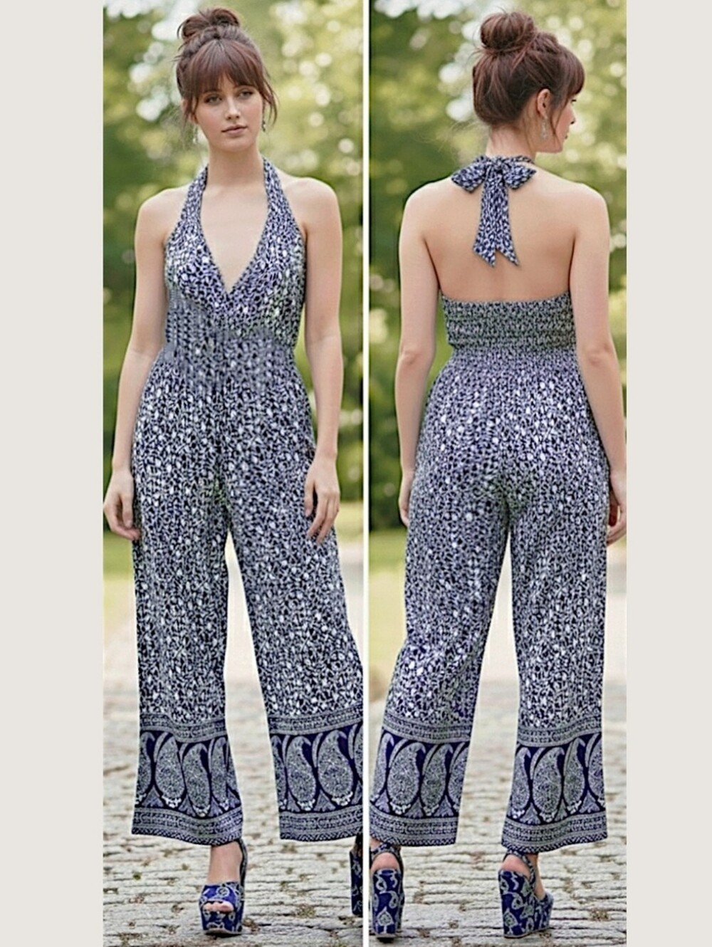 AEO Paisley Retro Hippie Flare Romper Jumpsuit